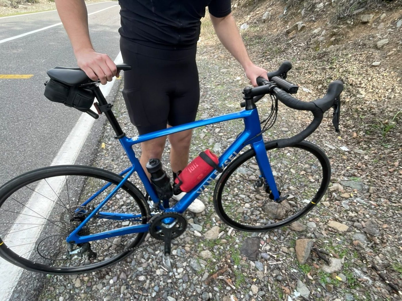 Van Rysel NCR CF azul, lado transmisión